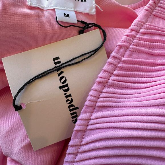 Superdown Crop Tie Top Mini Skirt Set Pink MEDIUM Bodycon Revolve Melissa NEW - Picture 7 of 7